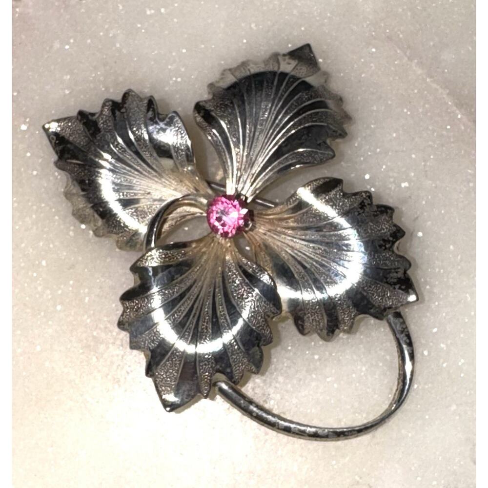 Vintage FORSTNER 925 Sterling Silver Pink Topaz Flower Floral Brooch Pendant